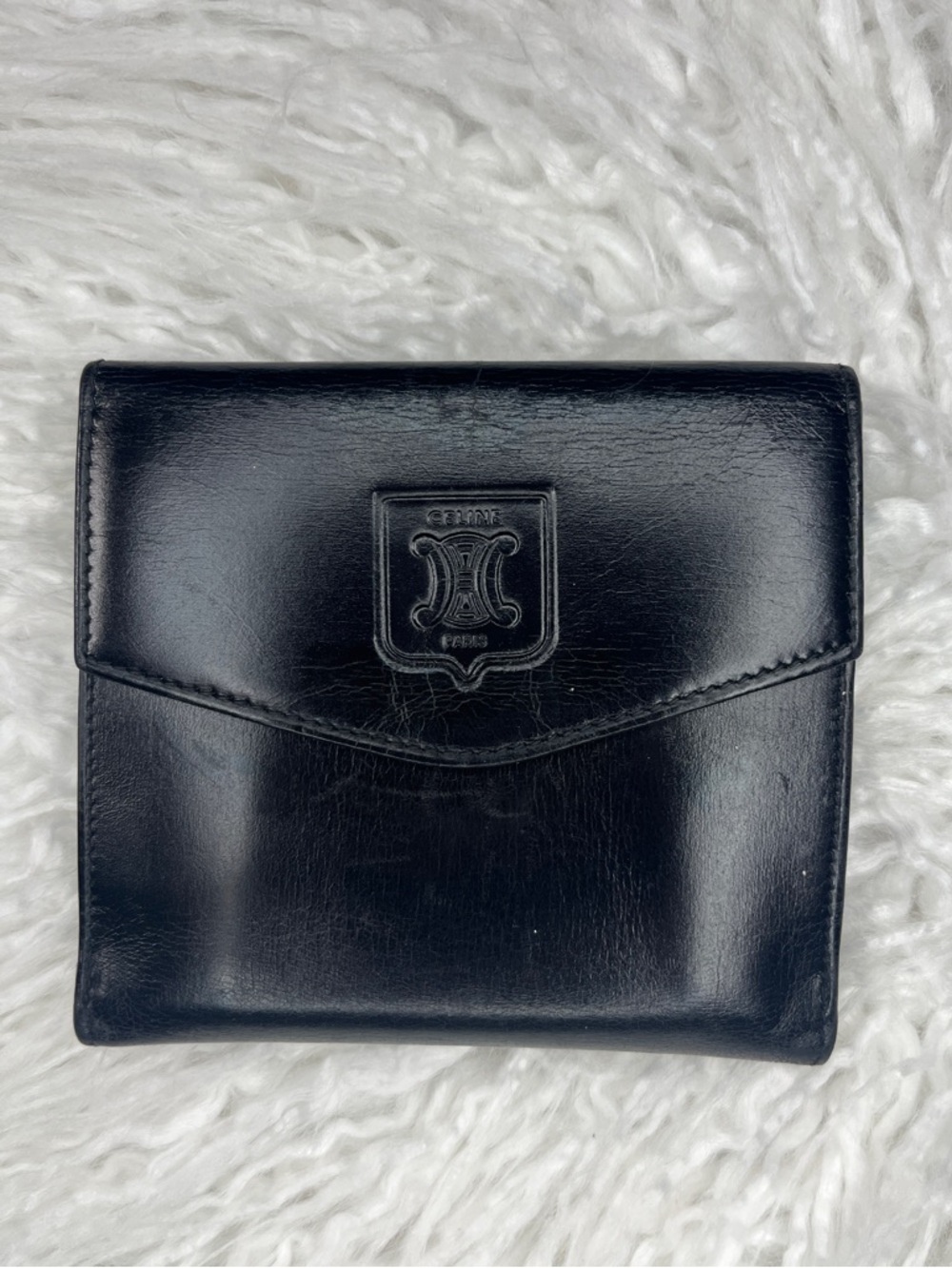 Vintage Celine Triomphe Black leather wallet